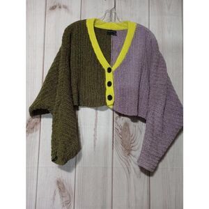 Urban Outfitters Sweater Ladies Small‎ Cardigan Button Up Green Purple Cropped